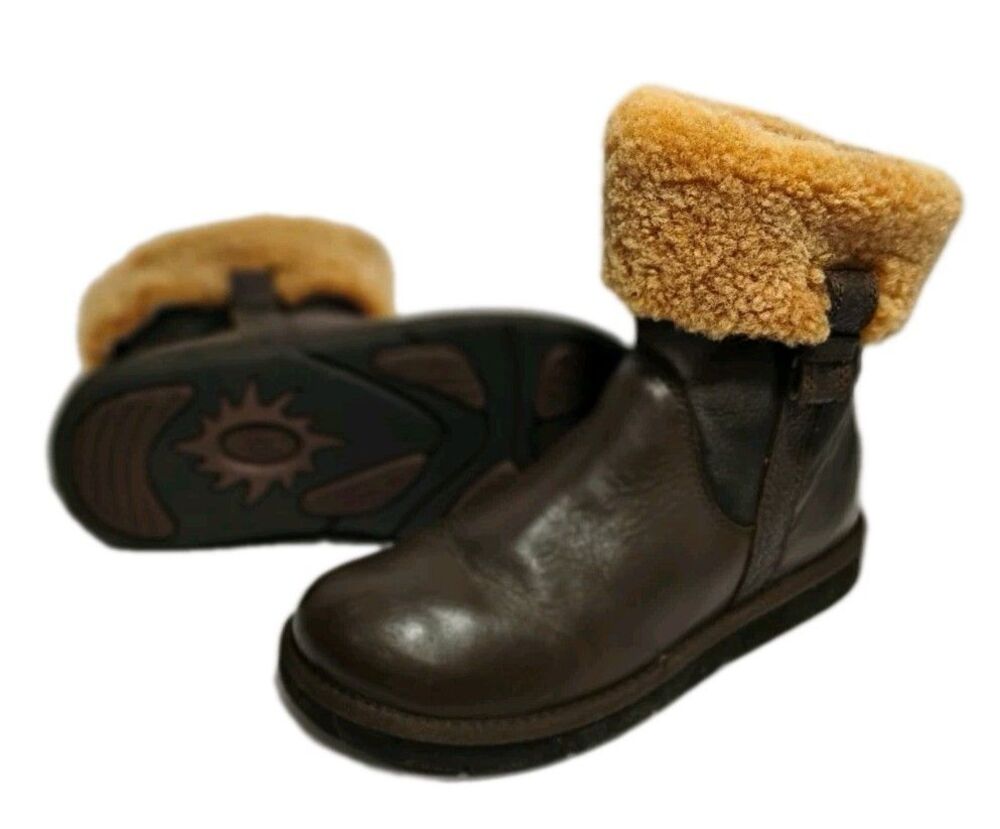 UGG Bellvue Boots Women 7M Brown Leather Sherpa Lined PULL ON